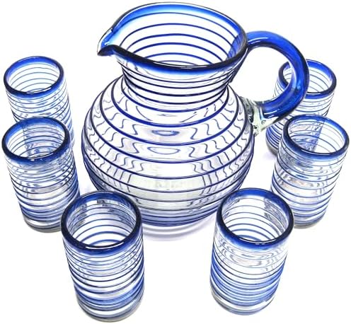 Cobalt Blue Spiral 120 oz Pitcher and 6 Drinking Glasses set, Recycled Glass, Lead-free, Toxin-Free (Pitcher & Glasses) - Image 4
