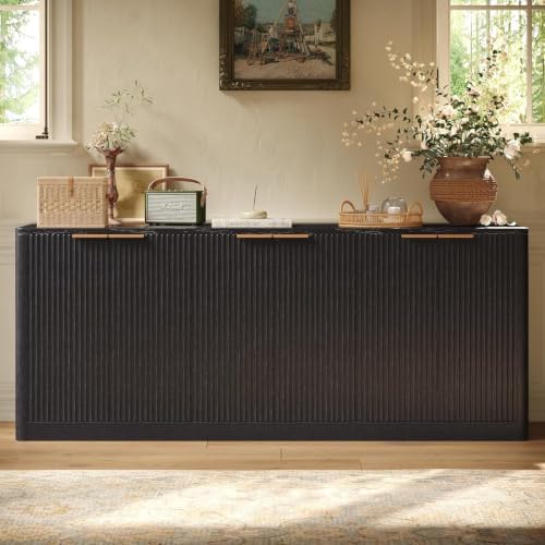 Evermagin 67" Fluted Black Buffet Cabinet with Storage - Image 4