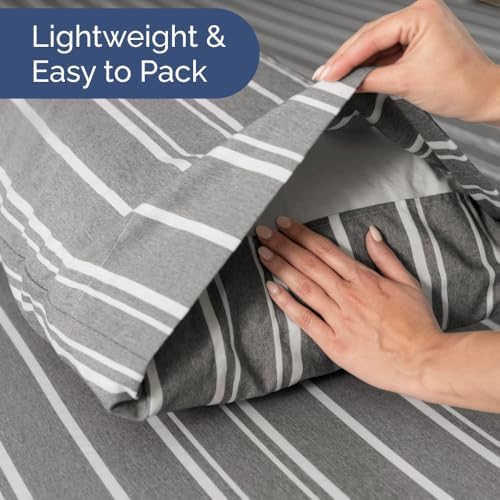 Short Queen Size 4 Piece Bed Sheet Set - RV Short Queen - Grey Stripes - Image 5