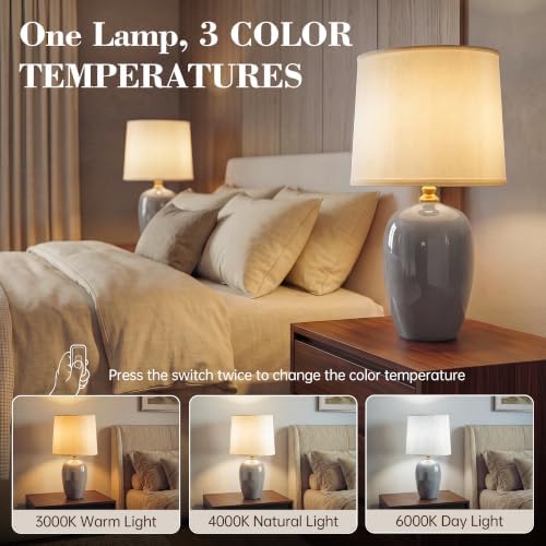 Dawnwake 19.1" Ceramic Table Lamps Set of 2 for Bedroom Living Room,Grey - Image 4