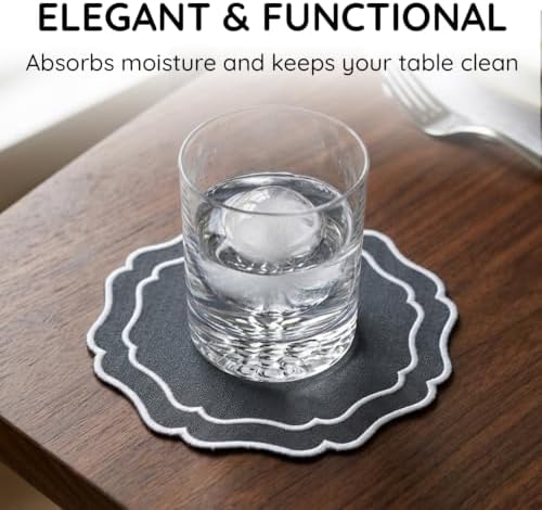 Linen Coasters for Drinks, Set of 6, 4.5 inch, Pewter - Image 5