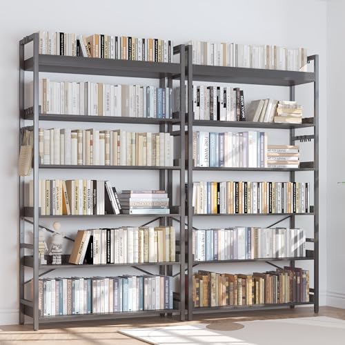 HCHQHS Bookshelf, Adjustable Industrial Bookcase, Vertical Tall Book Shelf, Wood and Black Metal Open Bookshelves for Home Office, Living Room, Bedroom (Black, 6-Tier (31" W x 70" H)) - Image 2
