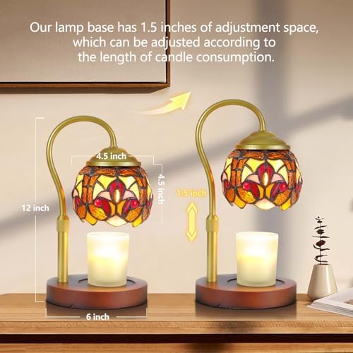 Vintage Candle Warmer Lamp, Baroque Tiffany Glass with 2 Bulbs - Image 2