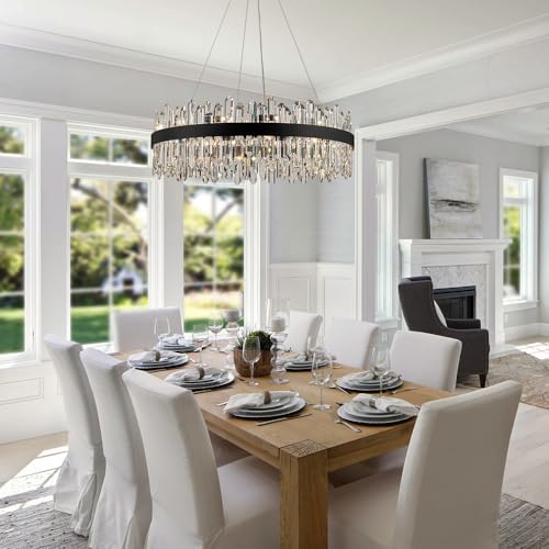 Black Modern Oval Crystal Chandelier, 24-Lights Luxury Chandeliers 2-Tiers K9 Crystal Chandelier Pendant, Light Fixture G9 Lights for Dining Living Room Entryway Kitchen Dia 30 inch - Image 5