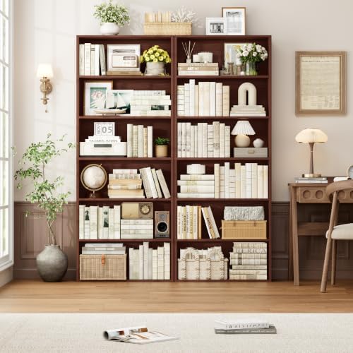 FOTOSOK 6 Tier Tall Bookshelf and Bookcase with Open Display Shelves,Cherry - Image 4