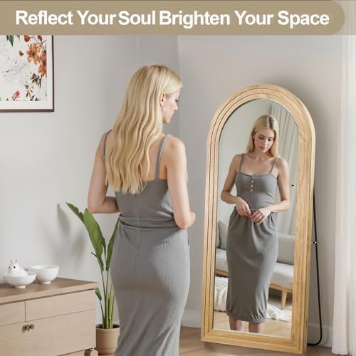 Delma Arched Full Length Mirror with Stand, 55x24 Natural Wood Floor Mirror - Image 5