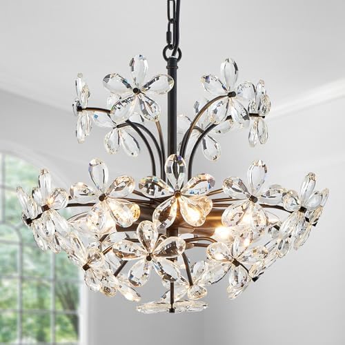 WUZUPS Crystal Chandelier Pendant Flushmount Ceiling Light Modern Lighting Fixture for Bedroom Hallway Bar Kitchen Bathroom, H 15.7" x W 17.7", Black, E12 Base by WUZUPSNEWARRIVALCHANDELIERS