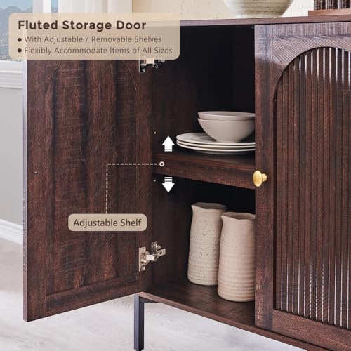 IFGET 34" Tall Modern Arched Sideboard Buffet Cabinet with Storage, Brown - Image 4