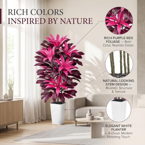 Artificial Dracaena Plant Fake Tree with Planter Faux Yucca Tall Fake Floor Plant, Artificial Trees for Home Bedroom Office Indoor Living Room Decoration (Purple, 6FT) - Image 5