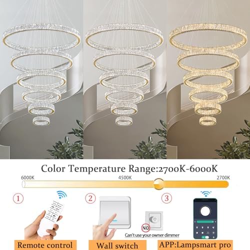 Extra Large Ring Chandelier Modern LED Gold 6 Ring Chandelier for High Ceiling Long Stair Crystal Chandeliers D8+15.7"+23.6"+31.5"+39.4"+47.5" - Image 6