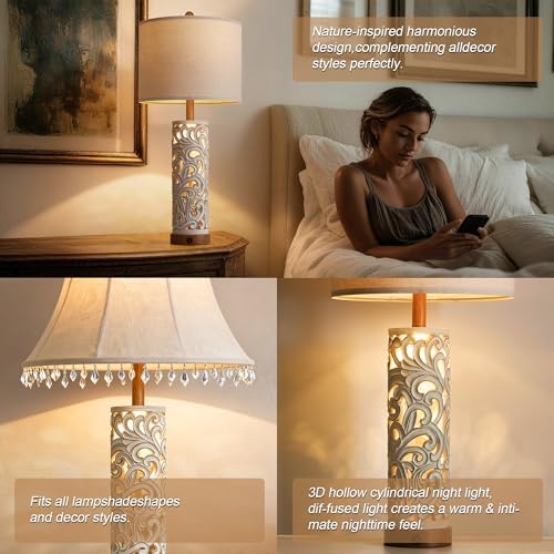 OYEARS 2-in-1 Light Table Lamp Set of 2 for Living Room, 28.5" Farmhouse Bedside Lamps with USB Charging Port, Main&Night Light & Dual Switches, Nightstand Lamp for Bedroom Home Office(Bulb Included) - Image 6