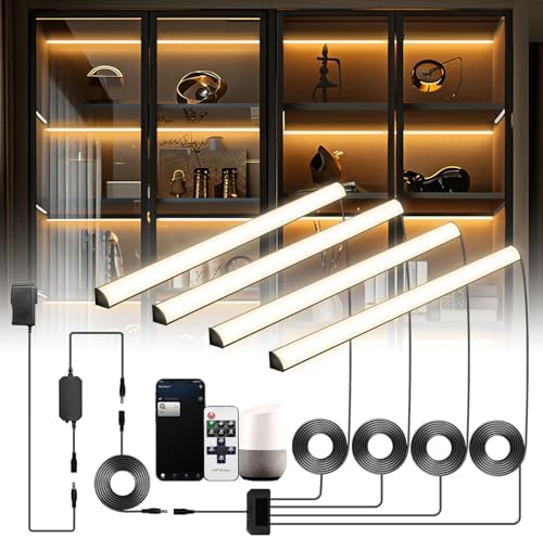 Black Shelf Lights, LED Bookcase Lighting Compatible with Alexa, WiFi Dimmable 2700K Under Shelf Lighting for Bookshelf, Display Case, Cabinets with App, Remote, Memory Function (4Pack 12In) by Unknown