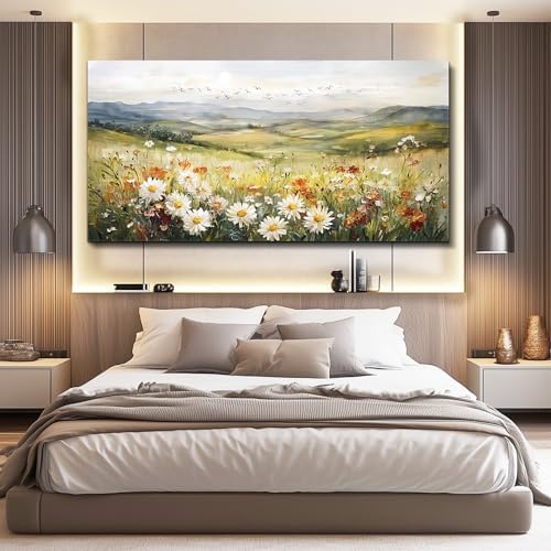 FUHAIHUA Large Framed Wall Decor For Living Room Canvas Wall Art For Office Farmhouse Wall Decorations For Bedroom Prairie Flowers Landscape Paintings Modern Pictures Artwork Home Decor 24" x 48" - Image 5