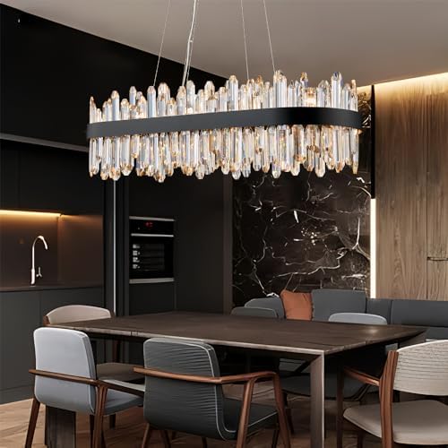 Black Oval Crystal Chandelier L35.4 inch, 20-Lights Chandeliers Modern Crystal Chandelier Pendant Light Fixture G9 Lights Pendant Ceiling Light for Dining Living Room Kitchen Island - Image 5