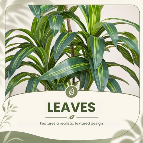 Artificial Dracaena Tree 5FT, Stable Multi-Trunk Fake Tree Indoor with White Tall Planter,Faux Silk Plant for Living Room Office Decor, UV Resistant Realistic Leaves - Image 4