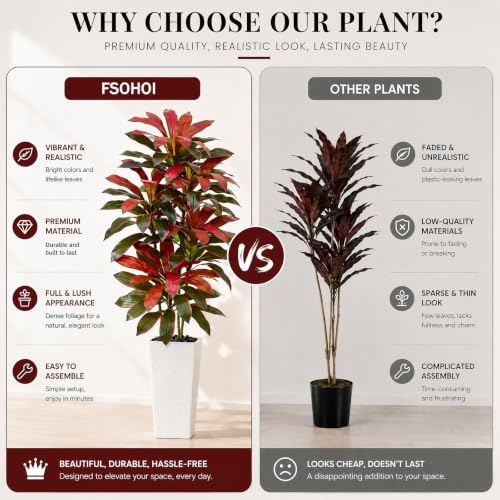 Artificial Red Dracaena Tree 7FT, Large Fake Plants Indoor - Image 5