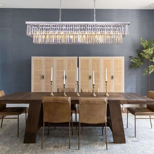 Wellmet Chrome Chandelier 57 inch, 13-Light Modern Rectangular Crystal Chandelier Ceiling Hanging, Linear Chandeliers Light Fixture for Living Room, Dining Room, Bedroom, Kitchen Island - Image 4