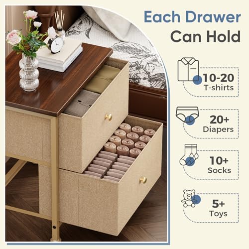 DUMOS Nightstand, Bedside Table for Bedroom, 2 Drawers Fabric Storage Chest - Image 6