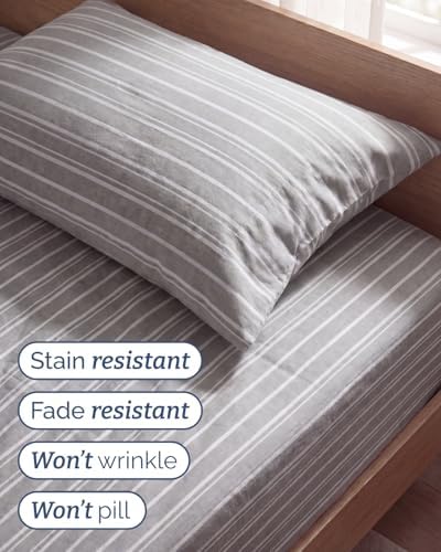 Twin Size 3 Piece Sheet Set - Breathable & Cooling Sheets - Grey Stripes - Image 5