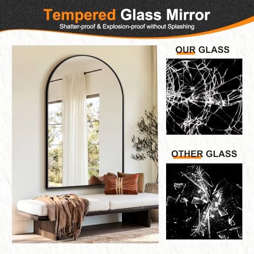 Delma Arched Bathroom Mirror, 55"x35", Black - Image 5