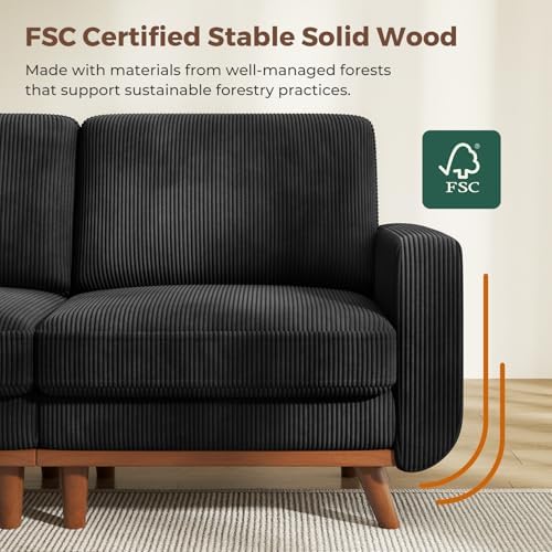 Vesgantti 97" Modular Sectional Sofa Black, L-Shaped Couch with Movable Ottoman, Comfy Corduroy Couch with Spring Cushion, Modular Sofa with Deep Seat for Living Room, Bedroom and Apartment - Image 5