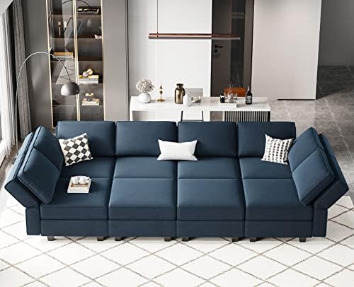 Belffin Modular Sectional Sofa with Storage Chaises Sectional Sleeper Sofa Couch 8 Seat Sectional Bed Blue by Belffin
