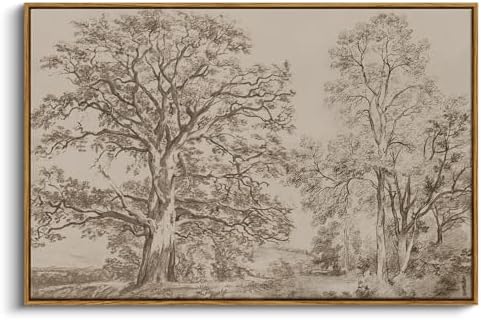 InSimSea Framed Wall Art Vintage Decor, Large Nature Sketch Tree, 24x36In by InSimSeaArt