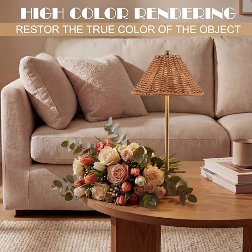 2 Pack Wedding Rattan Wicker Cordless Table Lamps with Bows - Image 5