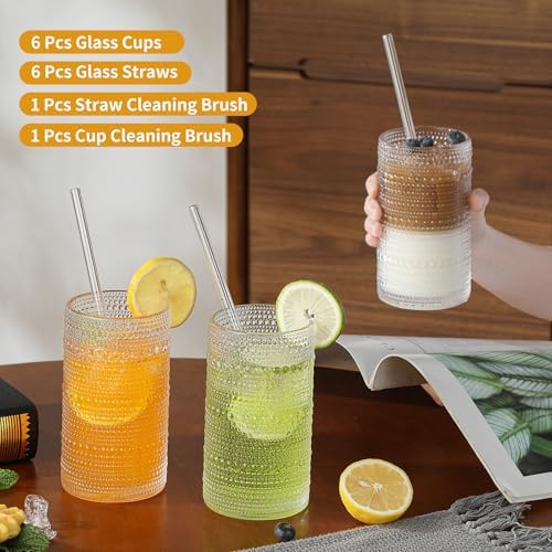 Vintage Hobnail Drinking Glasses Set of 6, 16 oz Large Capacity Embossed Clear Tumblers, Highball Glasses for Water, Cocktail, Beer, Whiskey, Kitchen & Bar Use - Image 5