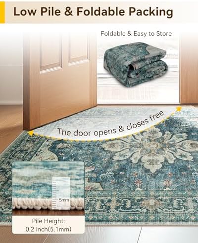 RELEANY Washable Area Rug, Runner 3'x7', Blue/Vintage Dark Blue - Image 5