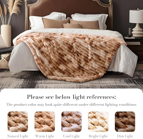 Amélie Home Soft Faux Fur Throw Blanket for Couch, Tie-dye Khaki, 55"x70" - Image 4