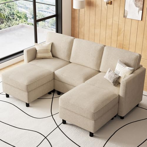 Belffin 84.3" 5 Seats U Shaped Couch Modular Sectional Sofa Washable Sectional Couches for Living Room Comfy Couches with Storage Seat Couch Sofas with Chaise,Beige - Image 7