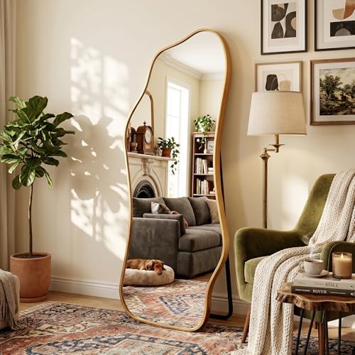 Mirror Full Length - Irregular Full Body Mirror Standing or Leaning or Wall Hanging 62.2"x 22.8" Asymmetrical Aviation Aluminum Alloy Frame Unique for Bedroom, Living Room, Cloakroom, Entryway by Dorlicecass