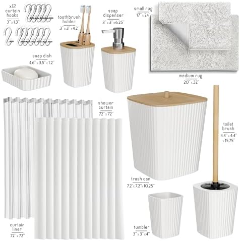Clara Clark White Bathroom Set, Bathroom Sets with Shower Curtain and Rugs - Image 2