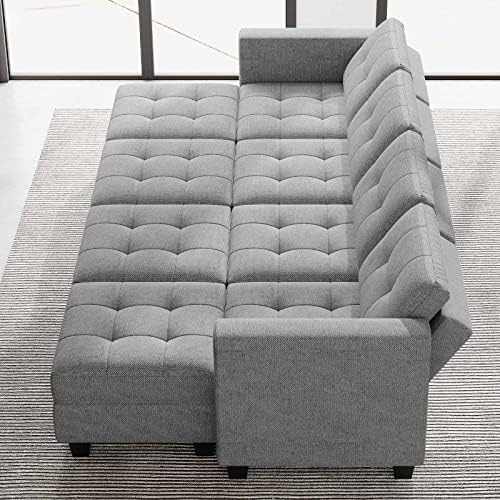 Belffin Storage Modular Sleeper Sofa Sectional Couch with Wide Chaises Convertible Sectional Sofa Bed Modular Sleeper Couch Bed Light Grey - Image 5