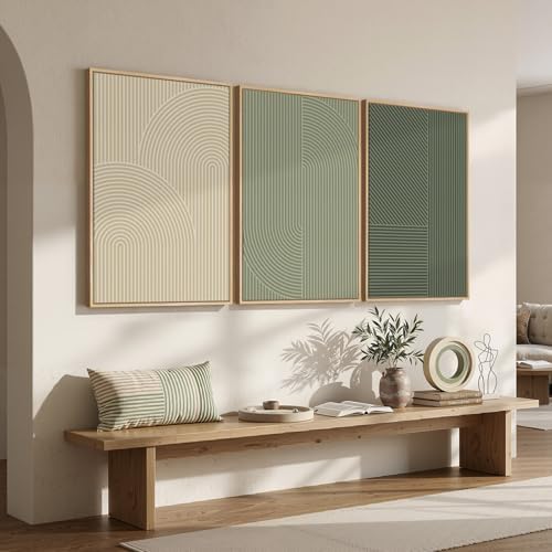 Large Framed Green Neutral Beige Abstract Wall Art for Living Room, 24x36 - Image 4