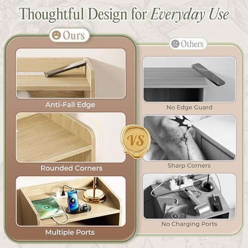 Huuger Nightstand with Charging Station, USB-C Port, End Table - Image 5