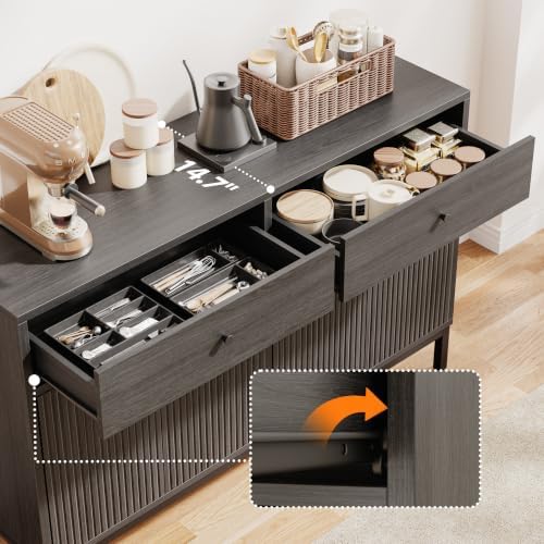 Mericonia Sideboard Buffet Cabinet Storage, Modern Wood Console Fluted Credenza - Image 3