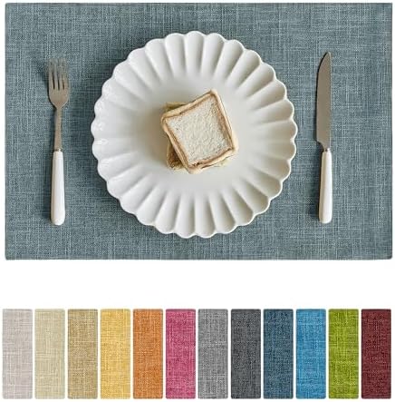 Softalker Faux Linen Cloth Placemats Set of 6-12 x 18 Inch, Light Blue by Softalker