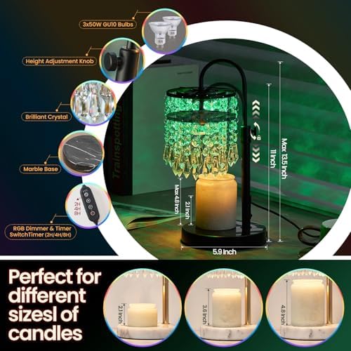 Candle Warmer Lamp with Timer Dimmer and 3 Bulbs, Lamp Candle Warmer with Marble Base,Wax Melt Warmer for Jar Candles, Birthday Gifts for Women Mom, House Warming Gifts New Home Decor (RGB-Black) - Image 5