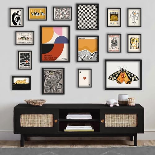 ANERZA 16 PCS Wall Art Framed Eclectic Wall Art Decor, Modern Maximalist Wall Prints for Bedroom, Vintage Gallery Wall Frame Set, Bauhaus Funky Posters for Home Decor, Retro Abstract Dorm Collage Kit - Image 6