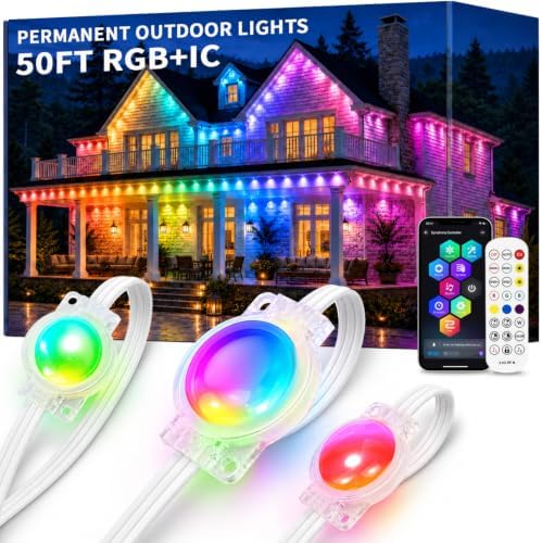 50FT Permanent Outdoor Lights , RGB+IC Smart Christmas Lights for House by Unknown