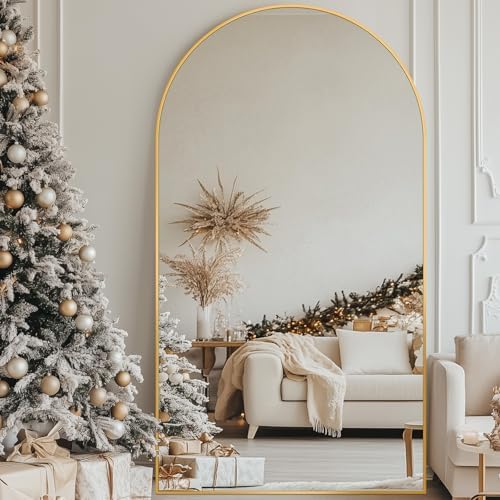 Antok 91" x46” Arched Full Length Mirror, Floor Mirror with Stand, Gold - Image 2