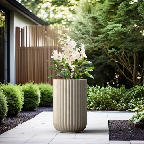 Kante Large Round Column Weathered Concrete Planter 21.7" Tall, Outdoor - Image 5