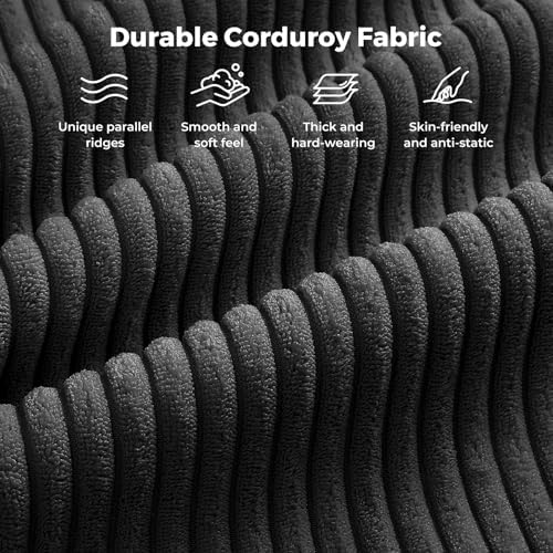 Vesgantti 97" Modular Sectional Sofa Black, Sectional Couch with Movable Ottoman, Comfy Corduroy Couch with Spring Cushion, Modular Sofa with Deep Seat for Living Room, Bedroom and Apartment - Image 5