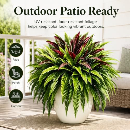 2027 New UV-Resistant Artificial Fern & Red Dracaena Decorative Plants，8set - Image 6