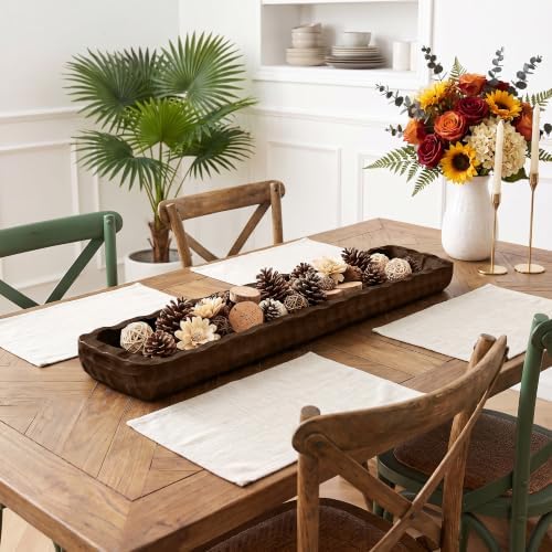 Oakrain Large Wood Dough Bowl, 30" Extra Long Rustic Decorative Bowl, Brown - Image 7