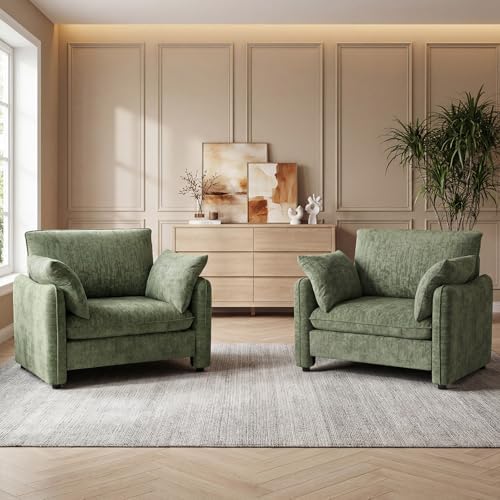 Elegant Oversized Accent Reading Armchairs Set of 2, 42.1", Chenille, Green by LANDASSYHOME