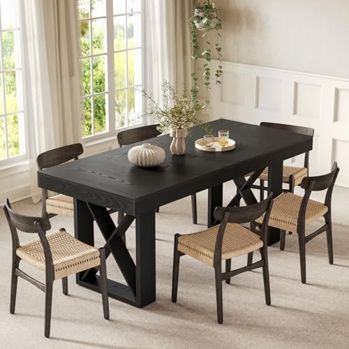 LITTLE TREE Dining Table for 4 People, 63-Inch Farmhouse Rectangle Kitchen Dinner Table for Dining Room, Kitchen, Living Room, Black - Image 6