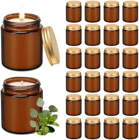 24 Pack 6 oz Eucalyptus Mint Scented Soy Candles, Bulk Glass Jar Aromatherapy Candles, Long Lasting Soy Wax Candles for Home, Wedding, Party & Stress Relief by Veiuwa
